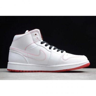 Nike Air Jordan 1 Retro Mid Beyaz / Kırmızı / Siyah Basketbol Ayakkabısı Türkiye - 39DUWE1C